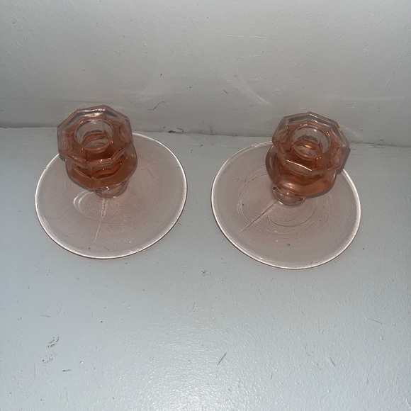Pink Depression Glass Candle Holder - Picture 1 of 7